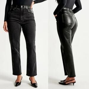 Abercrombie Ultra High Rise Straight Jeans Size 0 Short Black Leather Panel Y2K